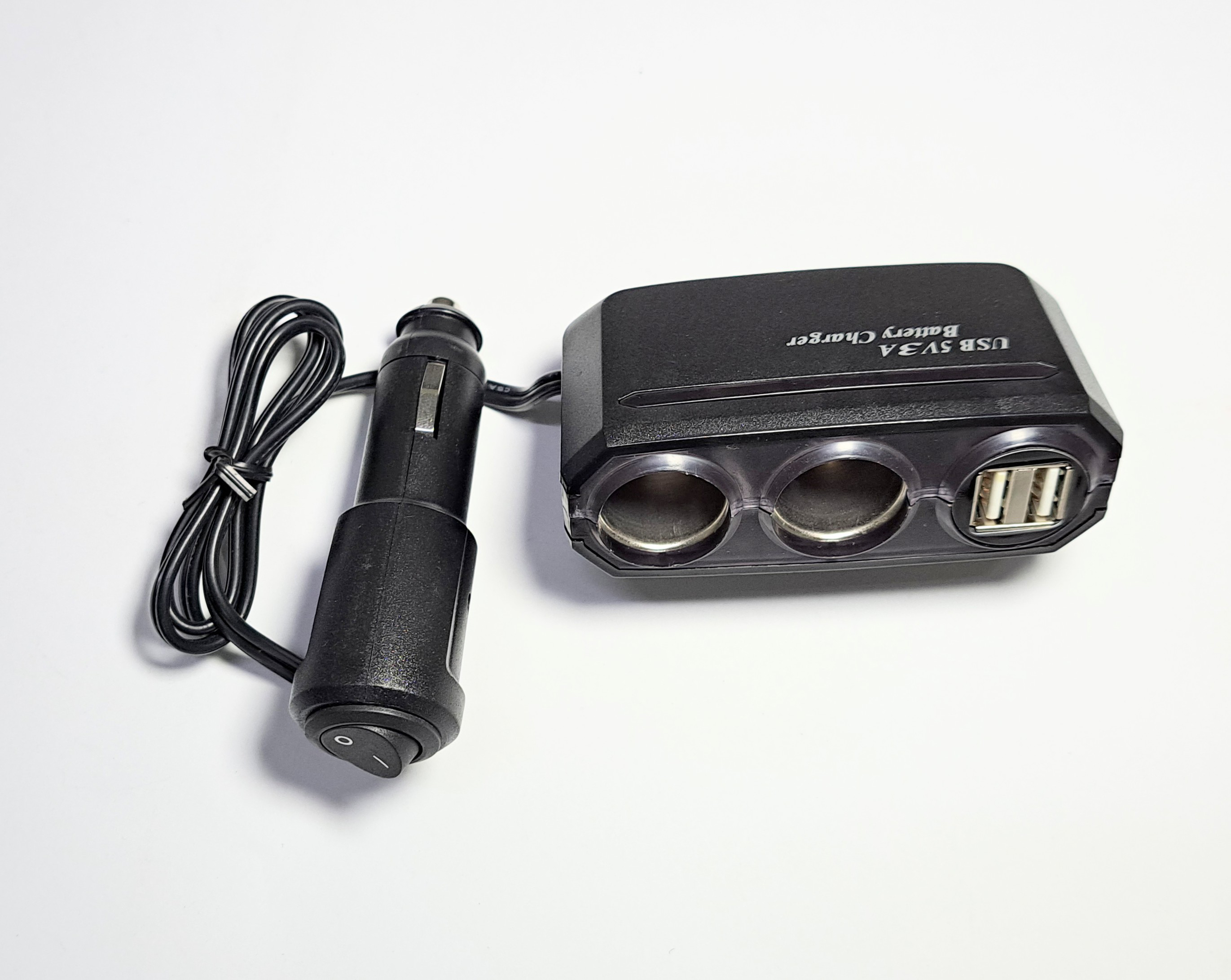 (2-port USB car charger 3A + 2 outlets) with a switch